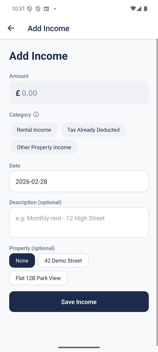 Tofflo — Add income screen